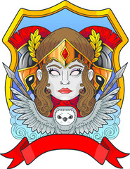 mythological ancient greek goddess athena, illustration logo