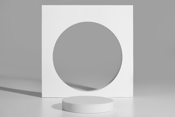 Empty cylindrical platform and square element with round opening on gray