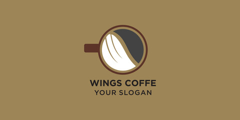 coffe logo with wing concept premium vector