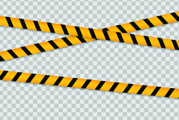 Caution and danger line. Black and yellow warning, police tapes, attention, sign line.