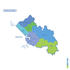 千葉市行政区・千葉市地図 雨の日カラーで色分けしてみた（英語版）