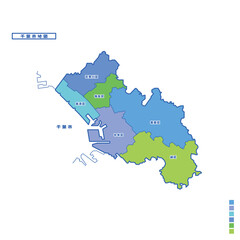千葉市行政区・千葉市地図 雨の日カラーで色分けしてみた