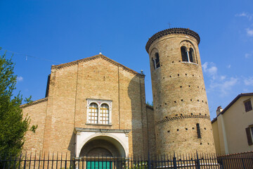 Bell tower of Basilica of Sant Agata Maggiore in Old Town of Ravenna