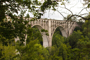 Fototapeta na wymiar Close up of the viaduct of Grndfey in the canton of Fribourg