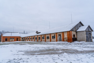 Exterior on an Old Barn from Orange and White Bricks