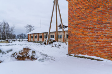 Exterior on an Old Barn from Orange and White Bricks