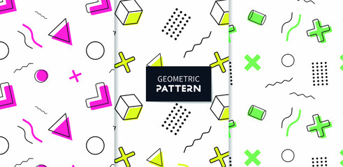Set of patterns in memphis style. Patterns with geometric elements