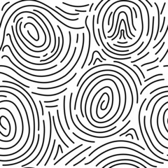 Seamless pattern with human fingerprint. Thumb trace in black color