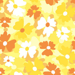 Seamless floral pattern based on traditional folk art ornaments. Colorful flowers on color background. Scandinavian style. Sweden nordic style. Vector illustration. Simple minimalistic pattern