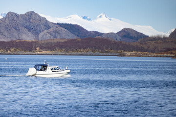 Fototapeta premium Pleasure boat to Brønnøysund port,Northern Norway,scandinavia,Europe