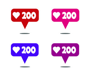 Sets 200 likes. Social media banner with heart on white background