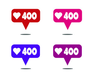 Sets 400 likes. Social media banner with heart on white background