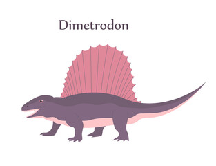 Dimetrodon dinosaur hunter of the Jurassic period. Fin plate on the back. Vector cartoon illustration isolated on a white background