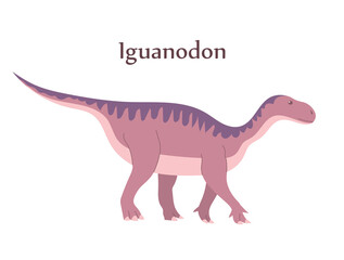 Ancient lizard iguanodon. Herbivorous dinosaur of the Jurassic period. Vector cartoon illustration isolated on a white background