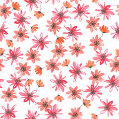水彩調のお花のシームレスなパターン。テキスタイル、壁紙、包装紙のデザイン。