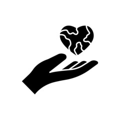 Hand icon and earth with heart. glyph icon style. silhouette. suitable for earth day symbol. simple design editable. Design template vector
