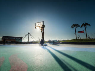 Hamburg Palm Fiction Basket Ball and Chill out park spot with blue sky background