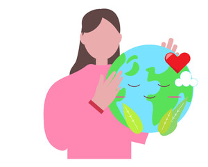地球を手で支える女性 平和と環境 ベクターイラスト