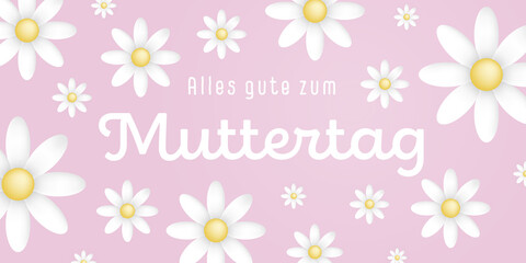 German text : Alles gute zum muttertag, with many white flowers on a pink background