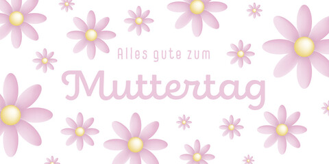 German text : Alles gute zum muttertag with many pink blossoms on a white background