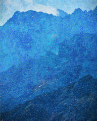 Watercolor and oil painting nature landscape, famous travel and touristic place, outdoor vacation trend print for poster, paper, textile or canvas. Modern fine arts design wallpaper. Wall art drawing