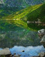 Watercolor and oil painting nature landscape, famous travel and touristic place, outdoor vacation trend print for poster, paper, textile or canvas. Modern fine arts design wallpaper. Wall art drawing