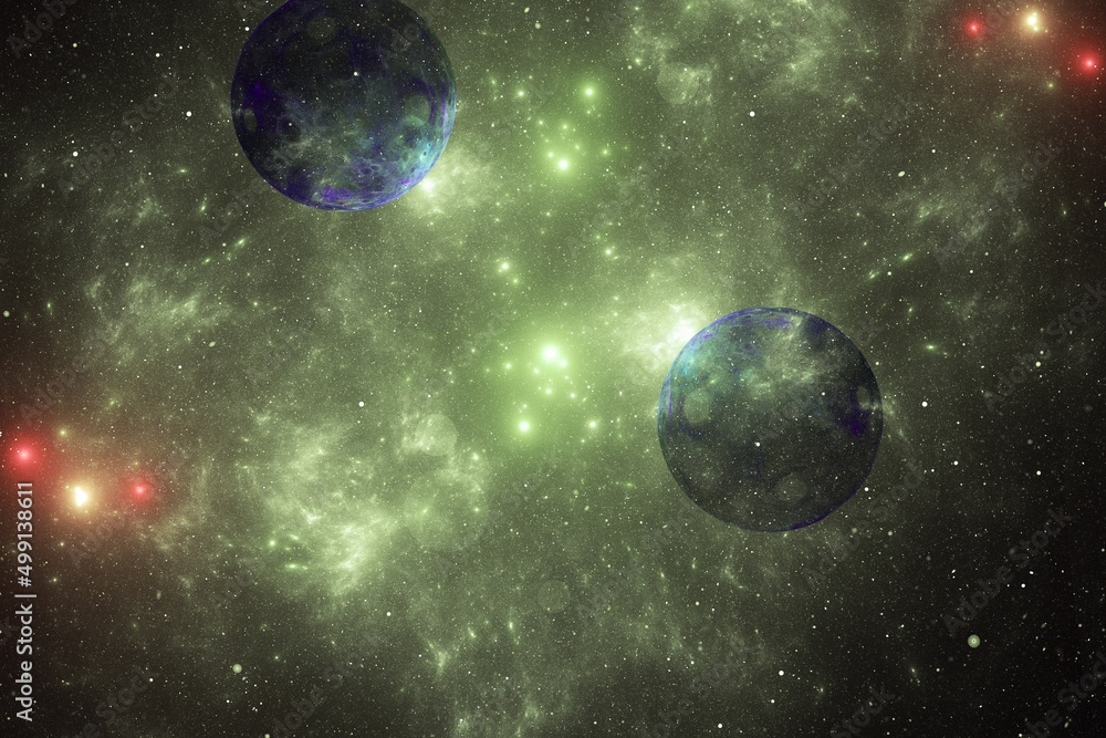 Aufkleber green red clouds of cosmic dust in black space. abstract image. 3d fractal rendering