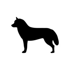 Black silhouette of a dog on a white background.