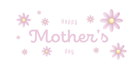 Text : Happy mother’s day, with pink flowers on a white background