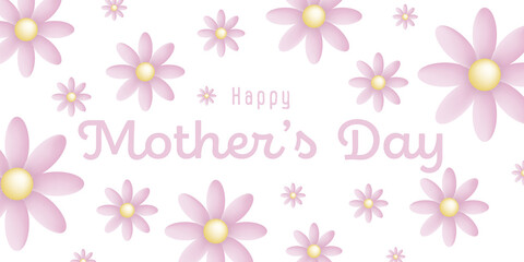 Text : Happy mother’s day, with many pink blossoms on a white background
