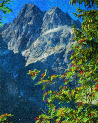 Watercolor and oil painting nature landscape, famous travel and touristic place, outdoor vacation trend print for poster, paper, textile or canvas. Modern fine arts design wallpaper. Wall art drawing