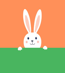 Easter rabbit, easter Bunny.Hare head.Icon vector character,isolated on orange background.