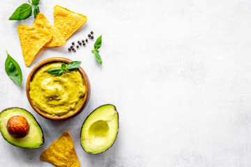 Guacamole sause with avocado and nachos chips