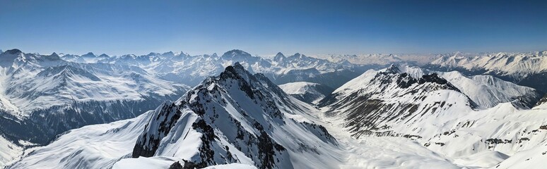 on the summit: Glacier Ducan. Ski mountaineering in perfect conditions. Nice view of the big...