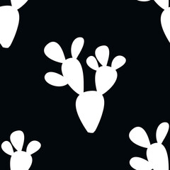 Patrón de cactus alas de ángel en blanco sobre fondo negro