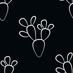 Patrón de cactus alas de ángel en trazo blanco sobre fondo negro