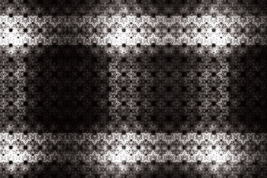 White pattern of square shapes on a black background. Abstract image. 3D fractal rendering