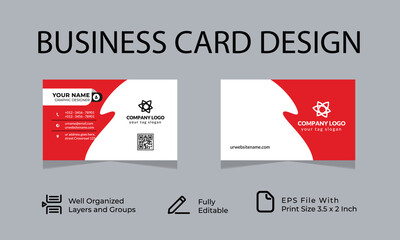 Red color business card template Vector illustration