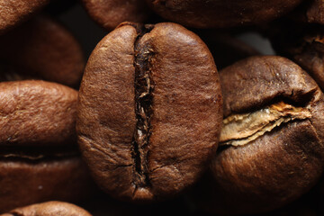 Closeup shot of a coffee bean.Background.Macro shot.