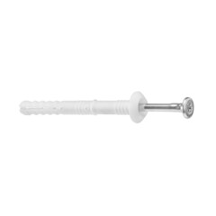 Metal nail, self-tapping screw, screw with a plastic dowel for construction work and repair on a white isolated background.