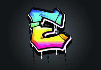 E letter 3D Graffiti Dripping  alphabet font vector