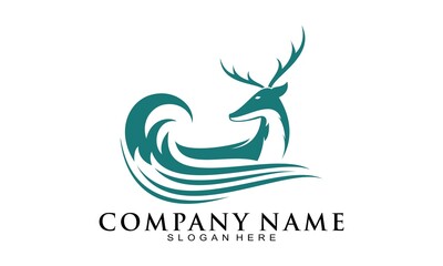 Deer wave illustration vector logo
