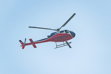 Transport helicopter flying in the sky.