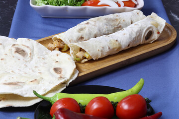 Turkish Style chicken roll.Also known as Tavuk Dürüm, Tantuni.
