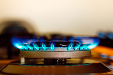 In this photo illustration the blue flame produced by cooking gas liquefied petroleum gas (LPG),...