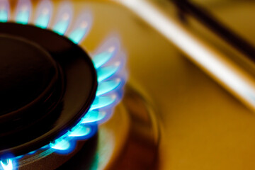 In this photo illustration the blue flame produced by cooking gas liquefied petroleum gas (LPG),...