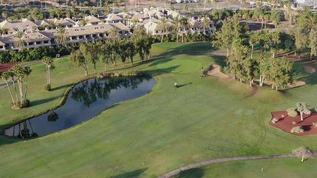 Flight over "Las Americas" golf course, Playa de las Americas, Tenerife, Spain