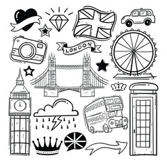 London city doodles elements collection Hand drawn 