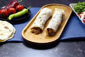 Turkish Style chicken roll.Also known as Tavuk Dürüm, Tantuni.