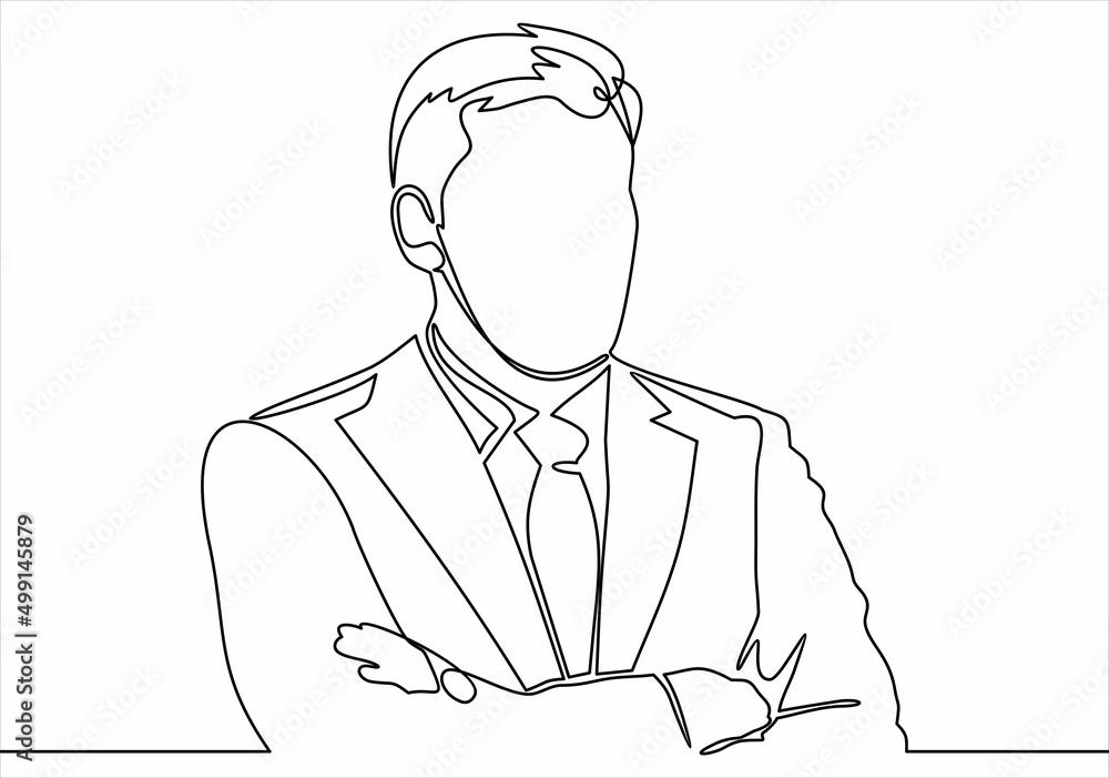 Wall mural business man in a crossed his arms thinking - continuous line drawing - Wall murals